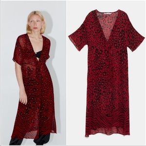 Zara red and black animal print long shirt